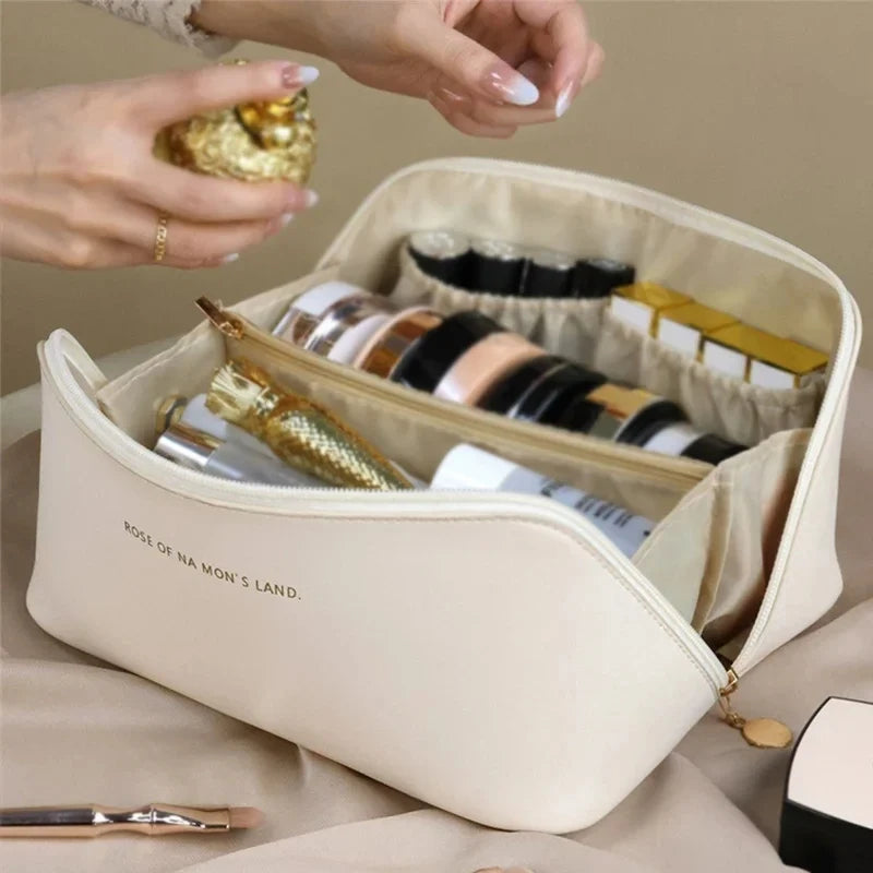 Necessaire Bolsa de cosméticos de viagem de grande capacidade de couro portátil feminina estojo de maquiagem à prova d'água multifuncional organizador de higiene pessoal bolsa de armazenamentore