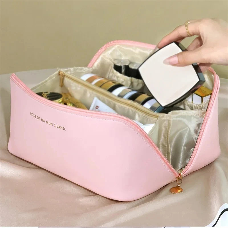 Necessaire Bolsa de cosméticos de viagem de grande capacidade de couro portátil feminina estojo de maquiagem à prova d'água multifuncional organizador de higiene pessoal bolsa de armazenamentore