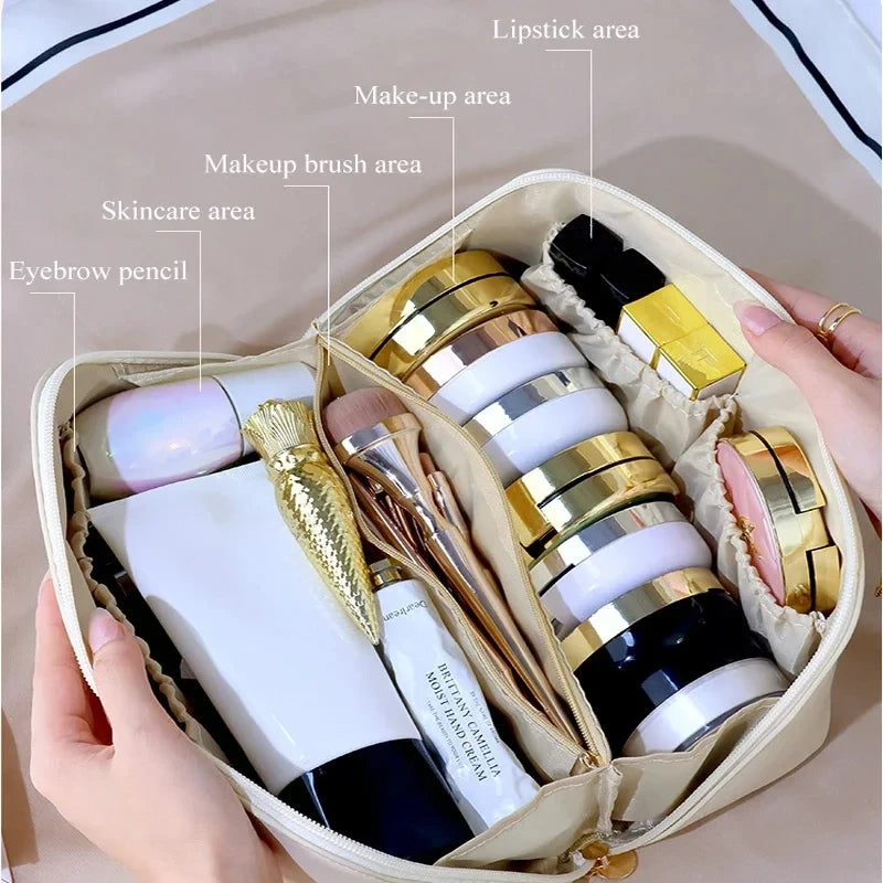 Necessaire Bolsa de cosméticos de viagem de grande capacidade de couro portátil feminina estojo de maquiagem à prova d'água multifuncional organizador de higiene pessoal bolsa de armazenamentore